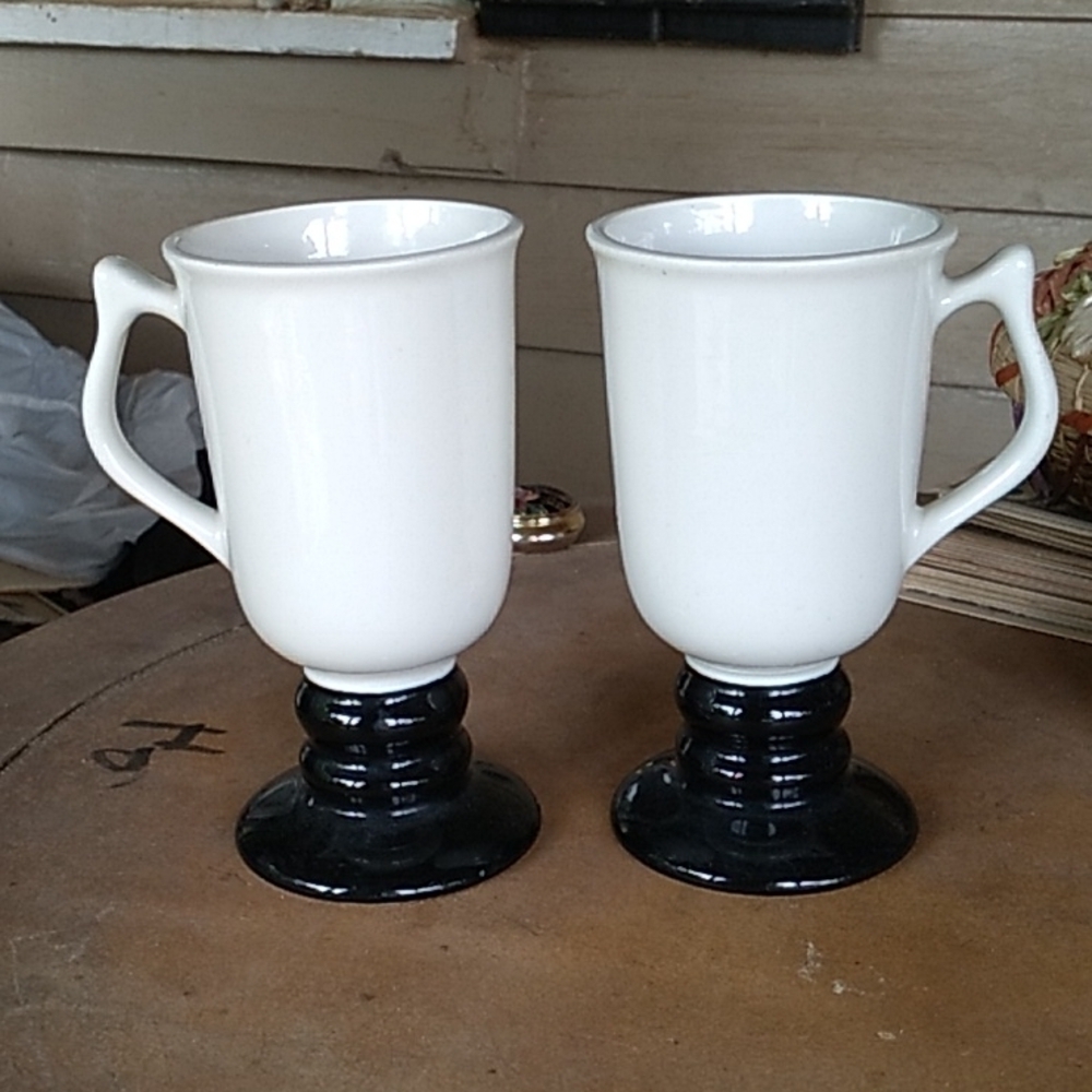 Vintage Hall Pottery black and white footed Irish coffee ☕ cup mug